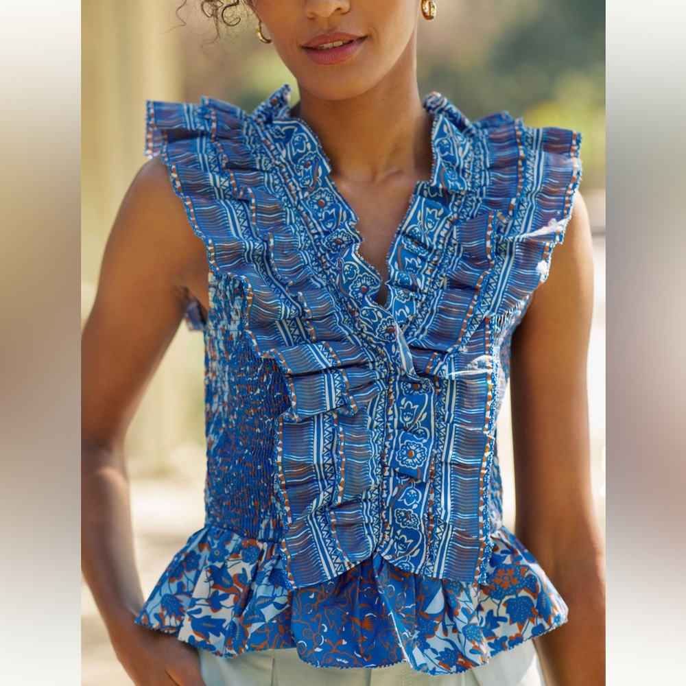 Antropologie Smocked Sleeveless Top